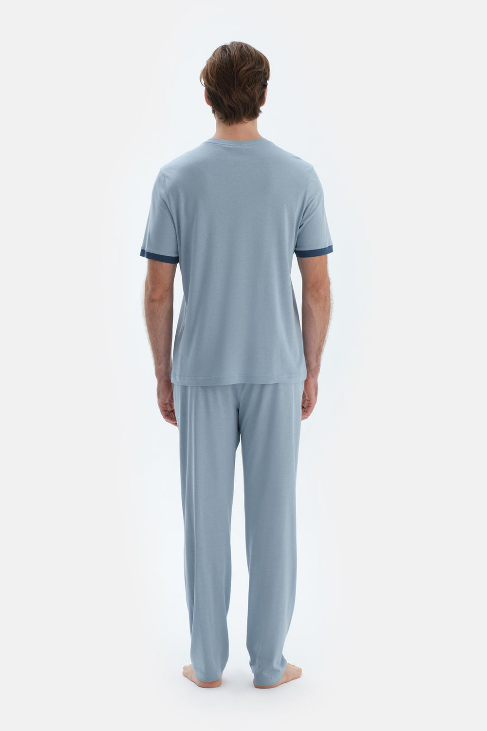 Açık Mavi Kısa Kollu Patlı Basıc Tişört Pantolon Pijama Takımı