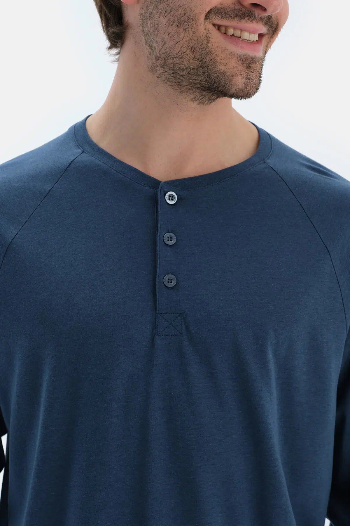 Lacivert Reglan Uzun Kollu Basıc Tişört Pantolon Pijama Takımı