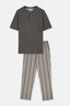 Antrasıt Kısa Kollu Yarım Patlı Tişört Pantolon Pijama Takımı