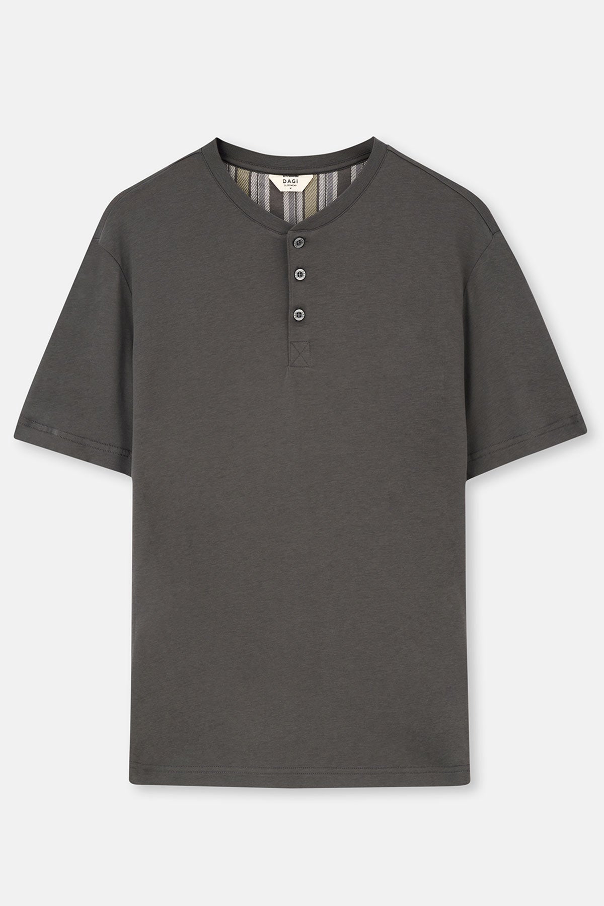 Antrasıt Kısa Kollu Yarım Patlı Tişört Pantolon Pijama Takımı