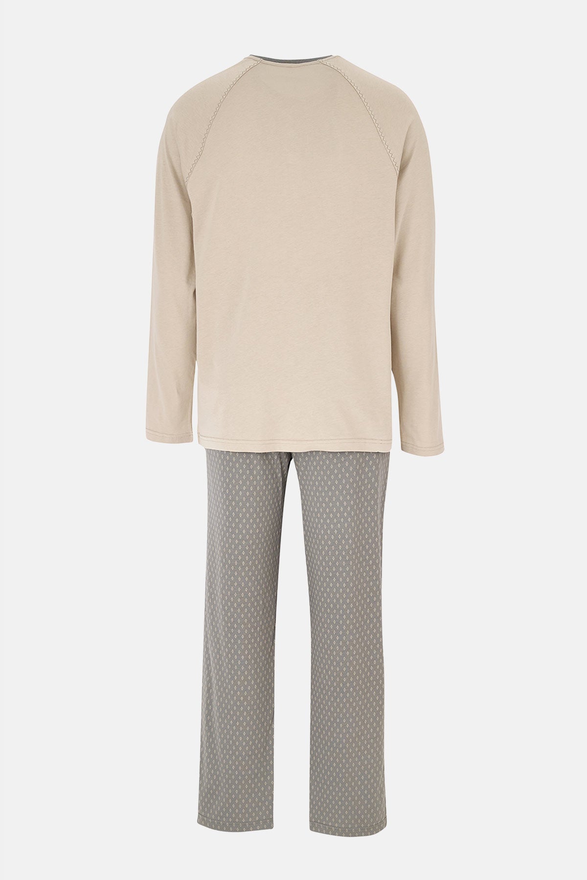 Taş Uzun Kollu Pat Ve Cep Detaylı Tişört Pantolon Pijama Takımı