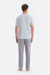 Açık Gri Pat Ve Fleto Cep Detaylı Tişört Pantolon Pijama Takımı