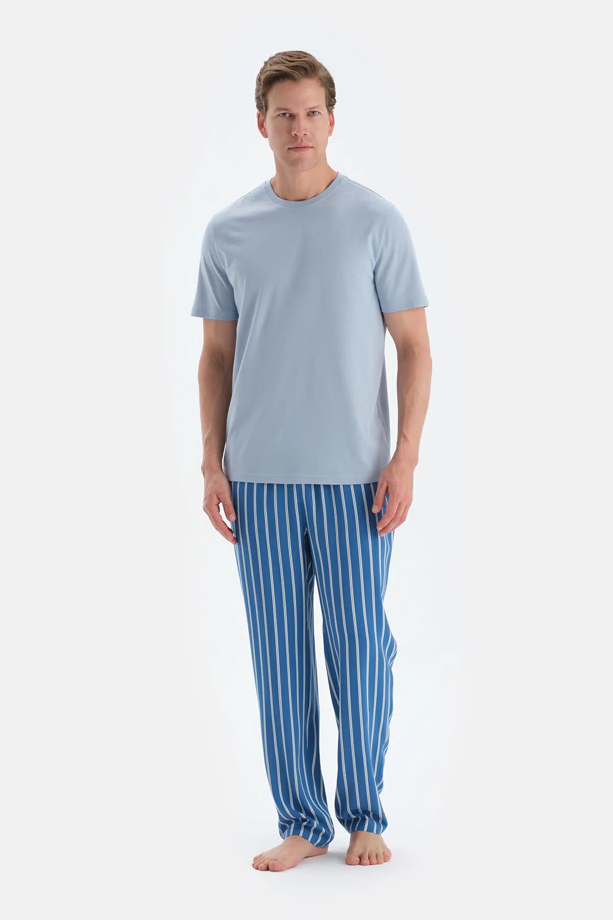 Açık Mavi Kısa Kollu Tişört Pantolon Pijama Takımı