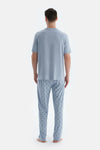 Açık Mavi Etek Ucu Baskılı Kısa Kollu Tişört Pantolon Pijama Takımı