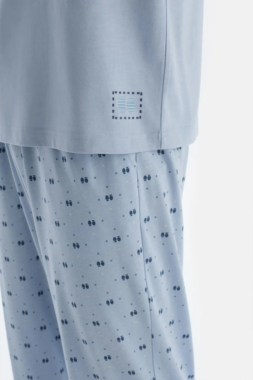 Açık Mavi Etek Ucu Baskılı Kısa Kollu Tişört Pantolon Pijama Takımı