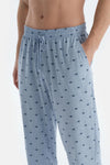 Açık Mavi Etek Ucu Baskılı Kısa Kollu Tişört Pantolon Pijama Takımı