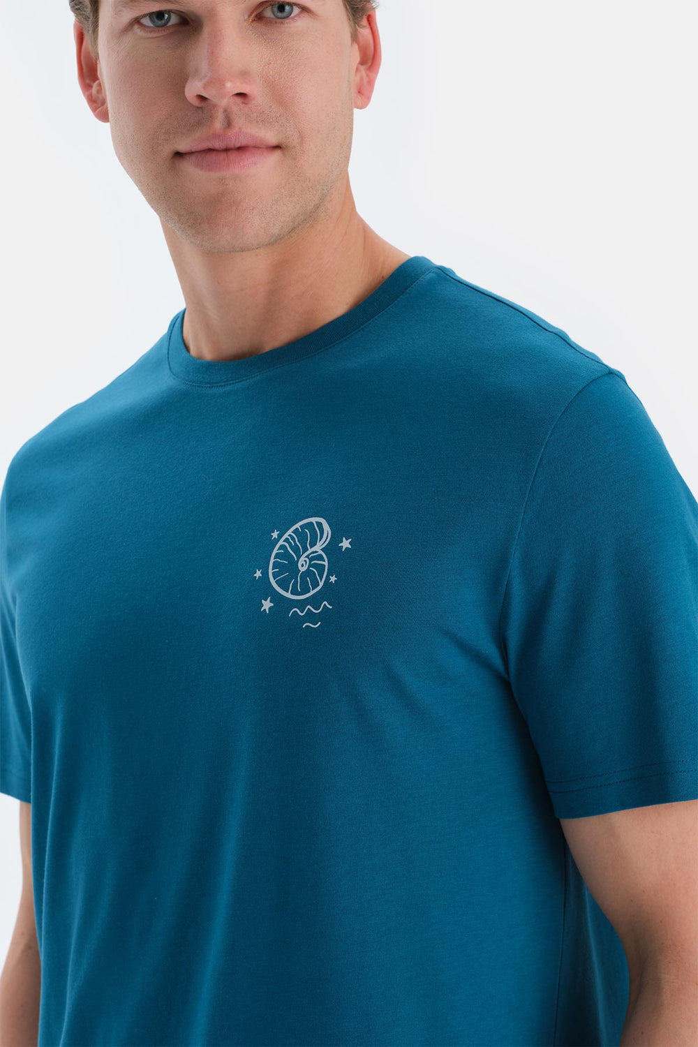 Açık Petrol Baskı Detaylı Kısa Kollu Tişört Pantolon Pijama Takımı