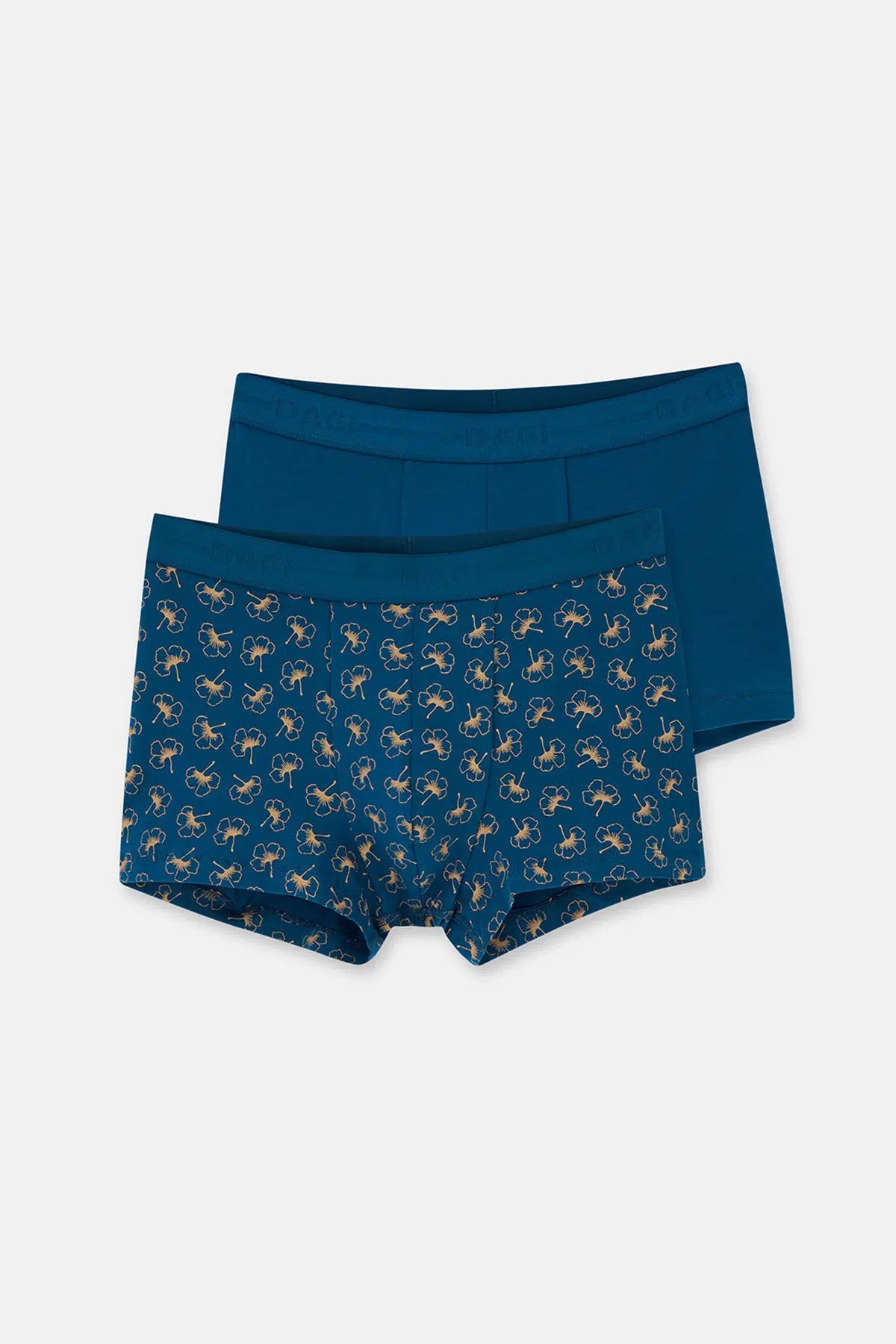 Koyu Mavi 2'li Desenli Pamuk Boxer