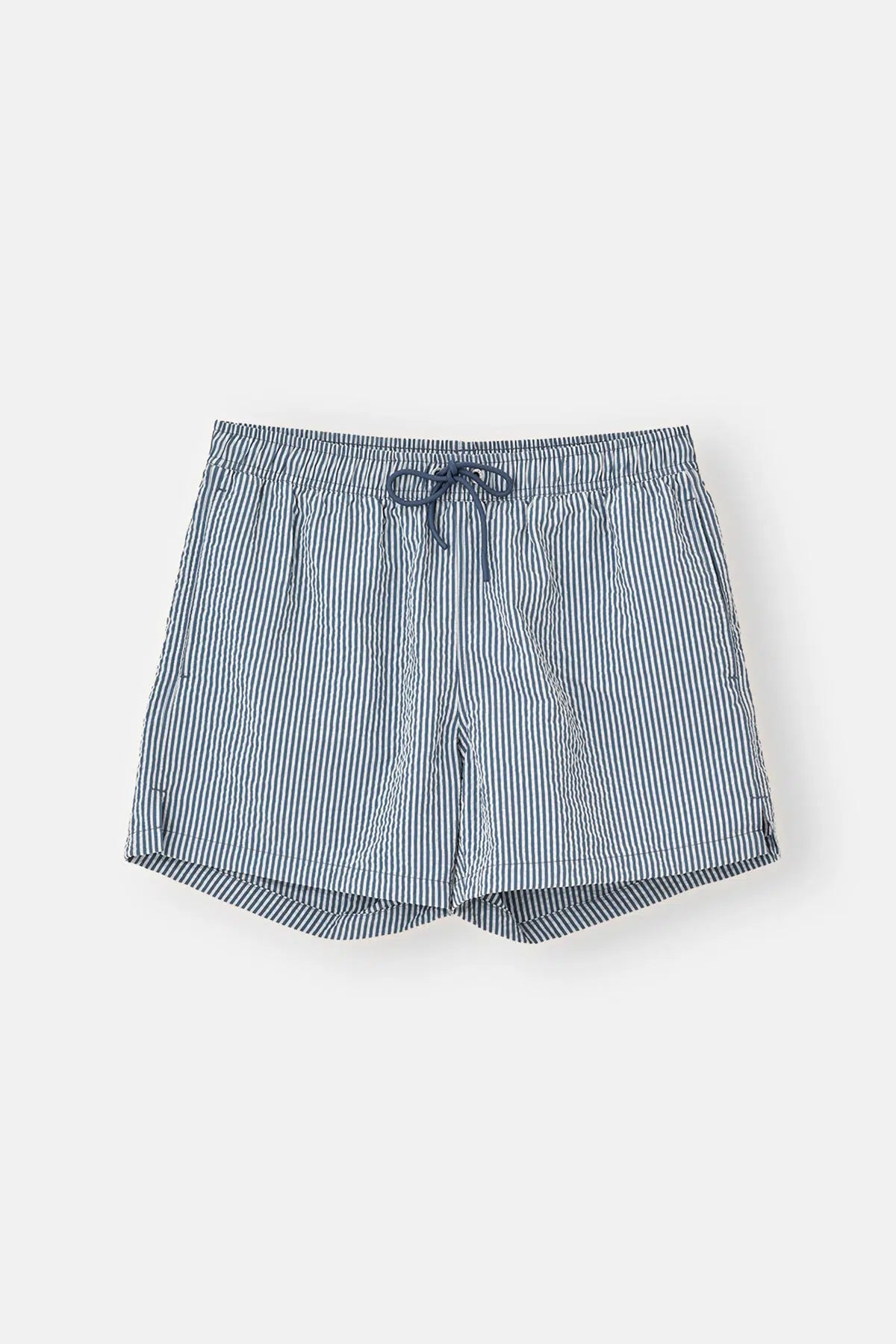 Indigo-Beyaz Çizgili Kısa Şort
