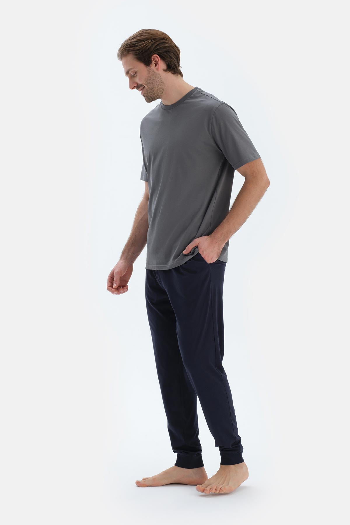 Lacivert-Siyah Pamuk Modal Örme Ikili Pijama Altı