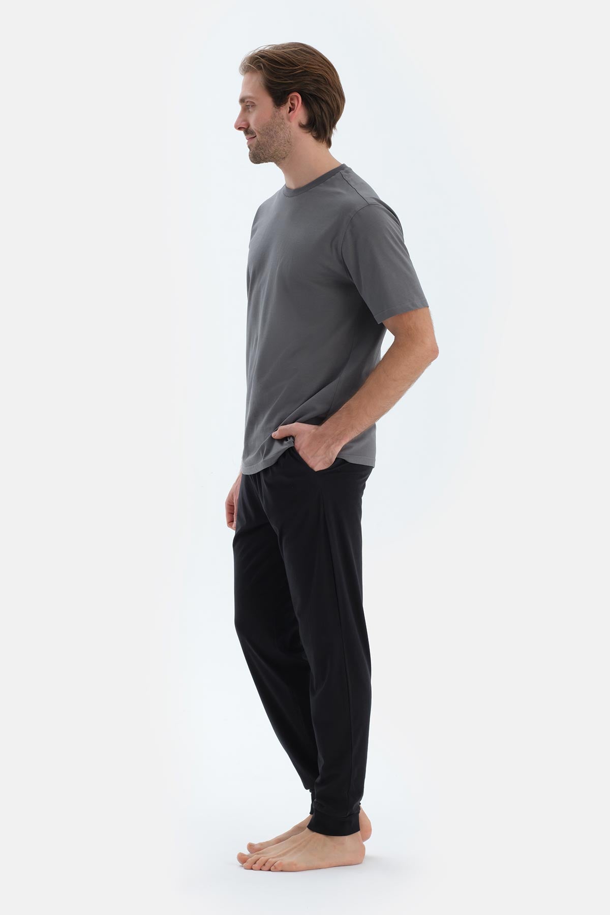 Lacivert-Siyah Pamuk Modal Örme Ikili Pijama Altı