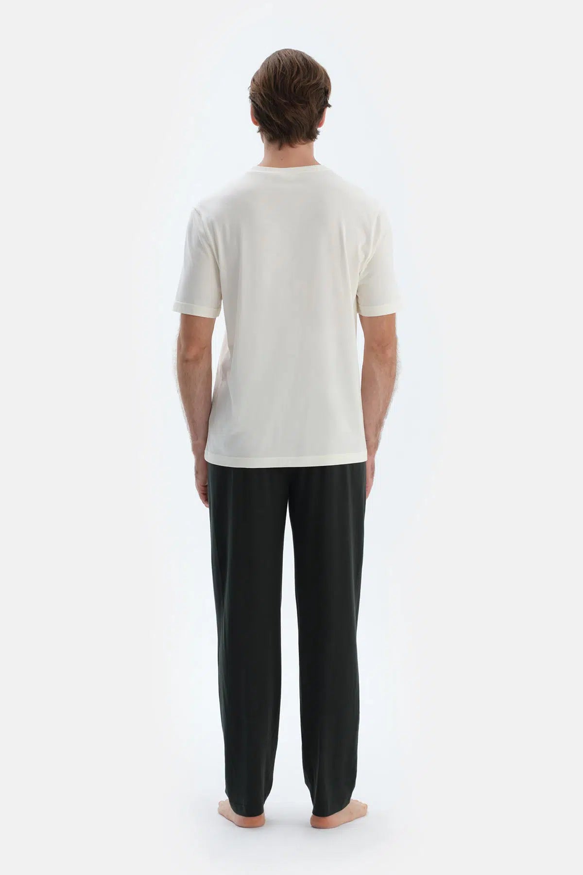 Gri-Siyah Düz Paça Dokuma Etiket Detaylı Penye Modal Ikili Pantolon