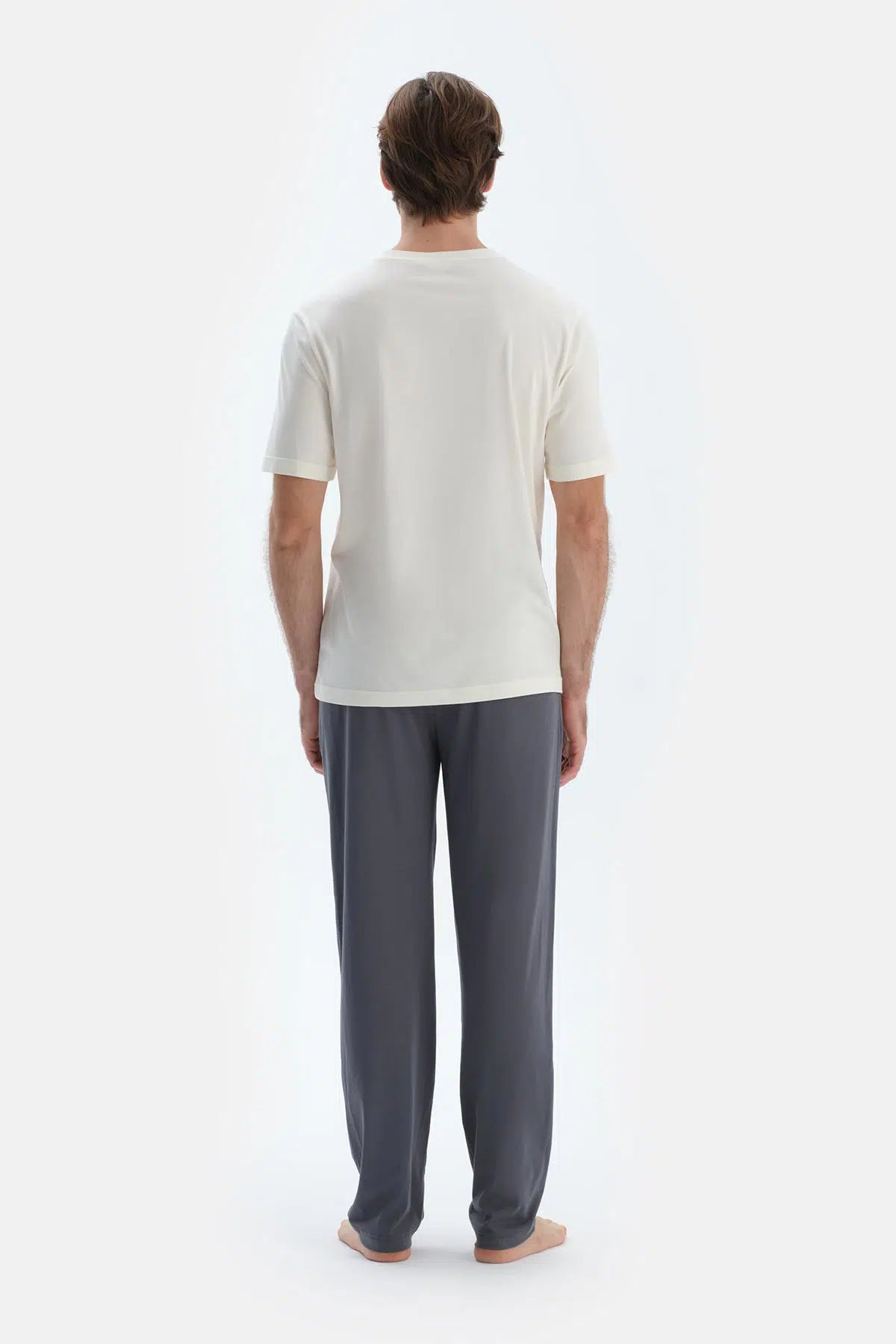 Gri-Siyah Düz Paça Dokuma Etiket Detaylı Penye Modal Ikili Pantolon