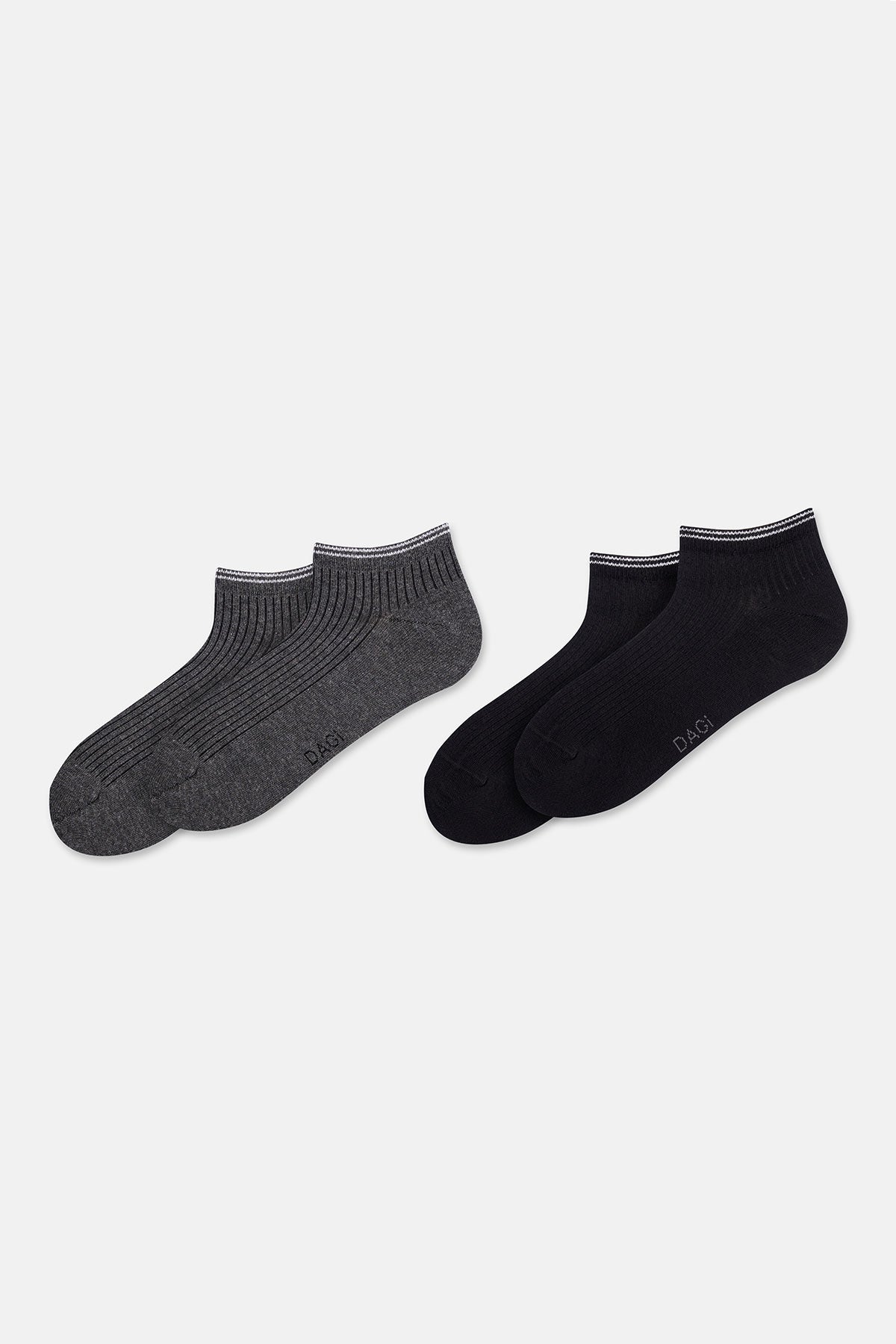 Siyah-Antrasit Melanj Erkek 2'li Pamuklu Rıb Dokulu Patik Çorap