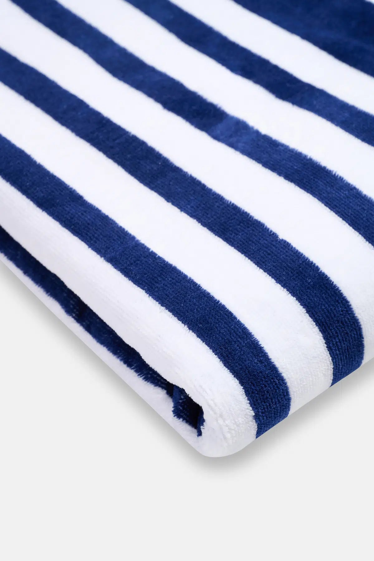 Lacivert Boyuna Çizgi Desenli Kadife Havlu 80X150