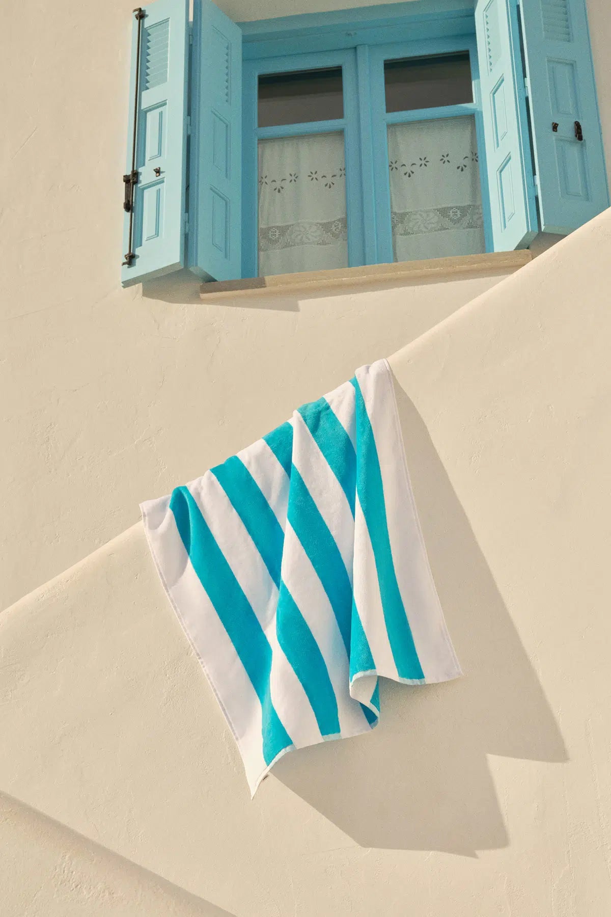 Turkuaz Boyuna Çizgi Desenli Kadife Havlu 80X150