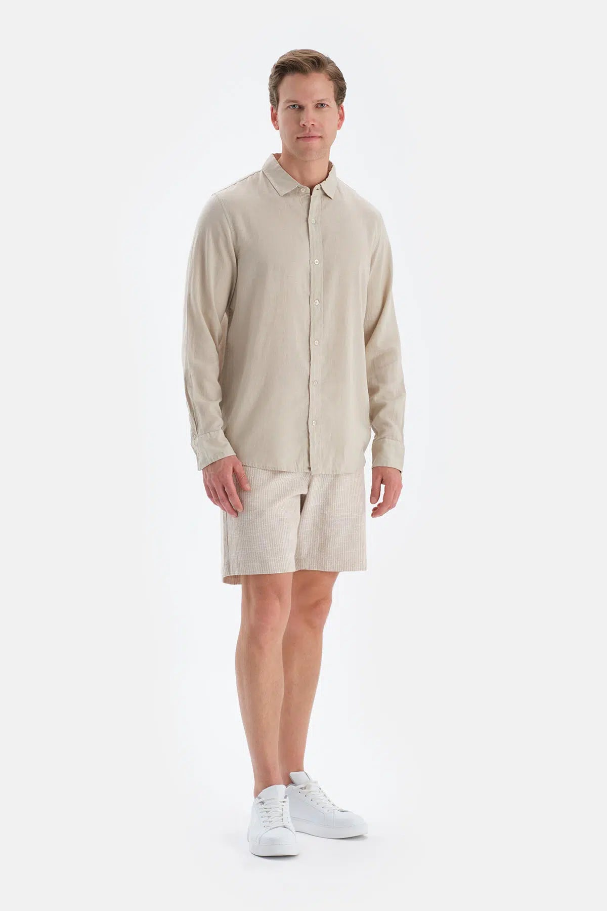 Taş Uzun Kollu Keten Lyocell Karşımlı Gömlek