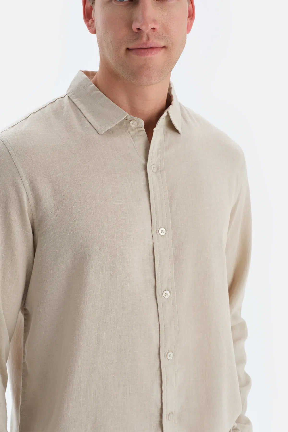 Taş Uzun Kollu Keten Lyocell Karşımlı Gömlek