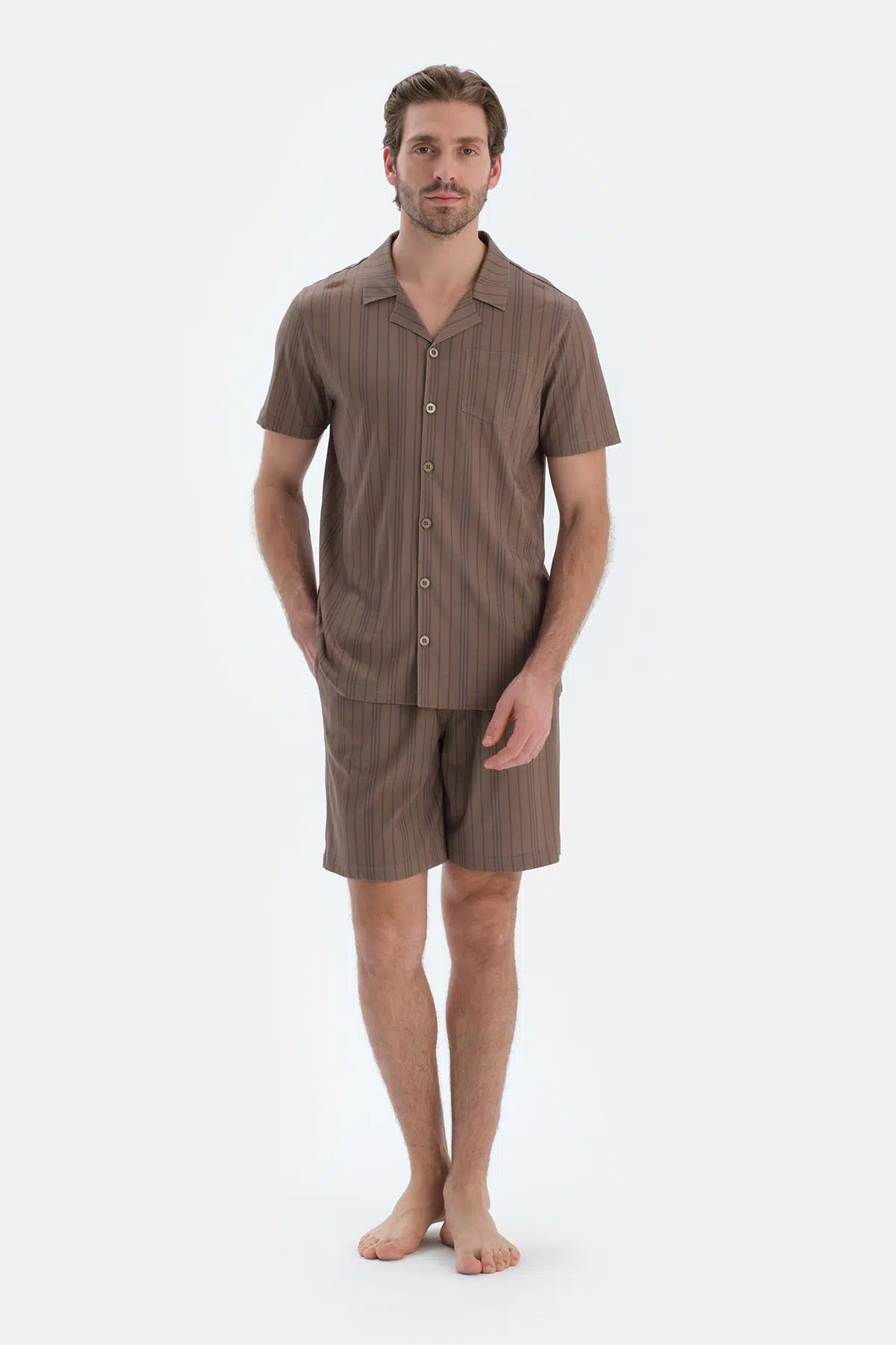 Multicolor Çizgili Gömlek Şort Pijama Takımı