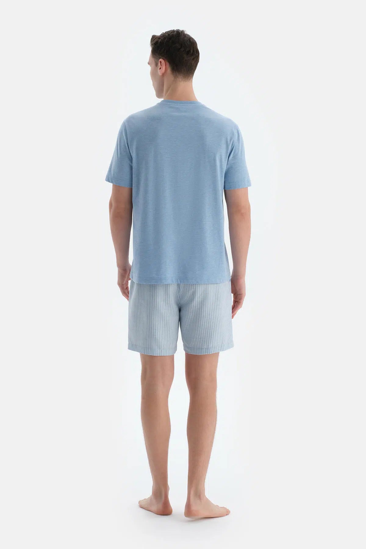 Mavi Melanj Baskı Detaylı Kısa Kollu Tişört Şort Pijama Takımı