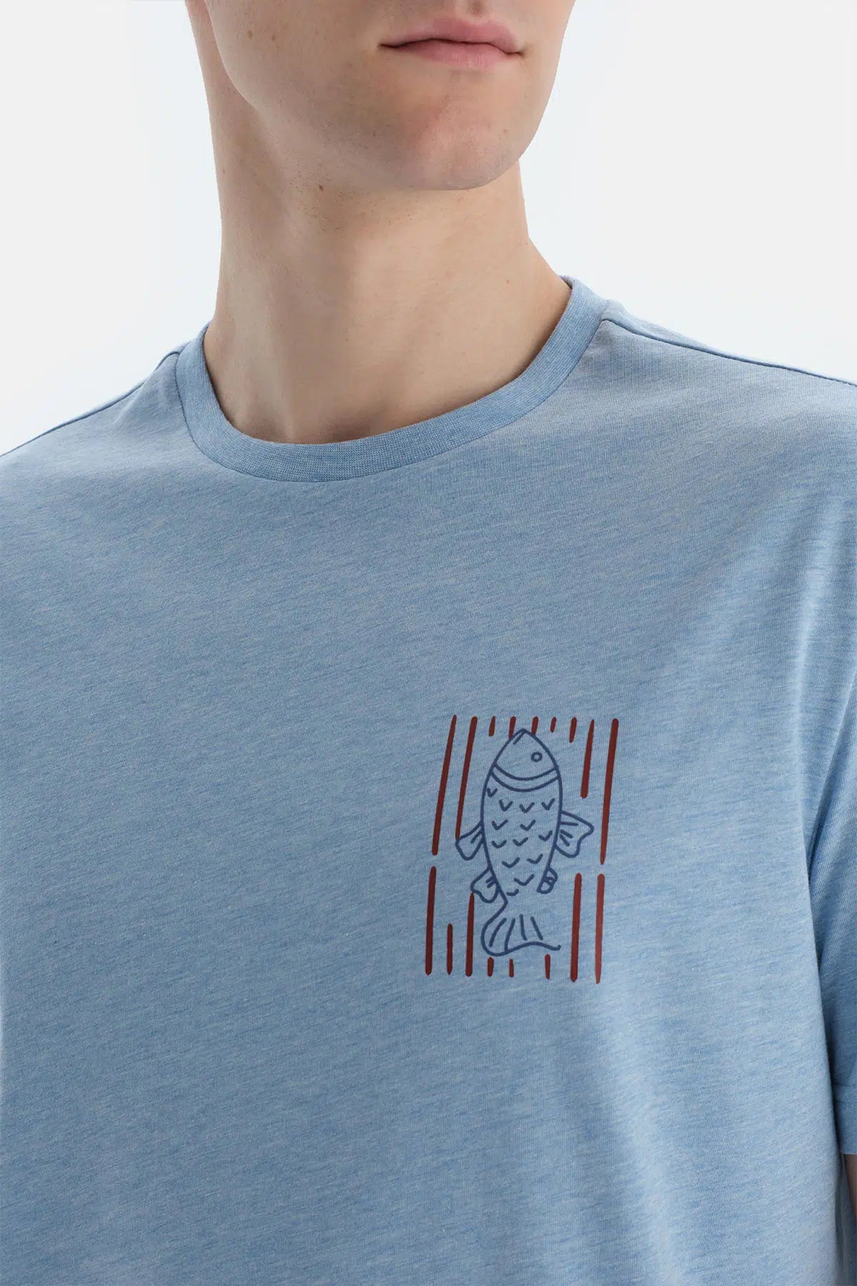 Mavi Melanj Baskı Detaylı Kısa Kollu Tişört Şort Pijama Takımı