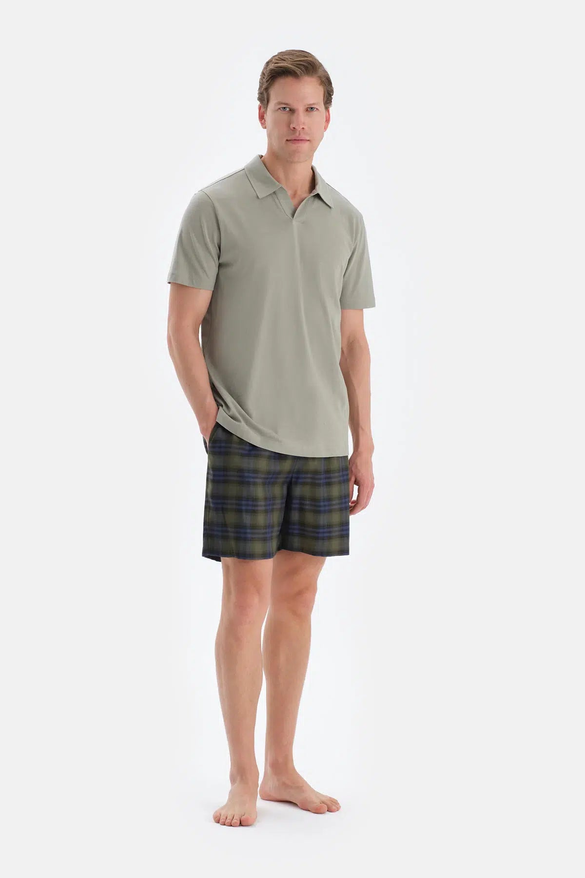 Açık Yeşil Polo Yaka Tişört Şort Pijama Takımı