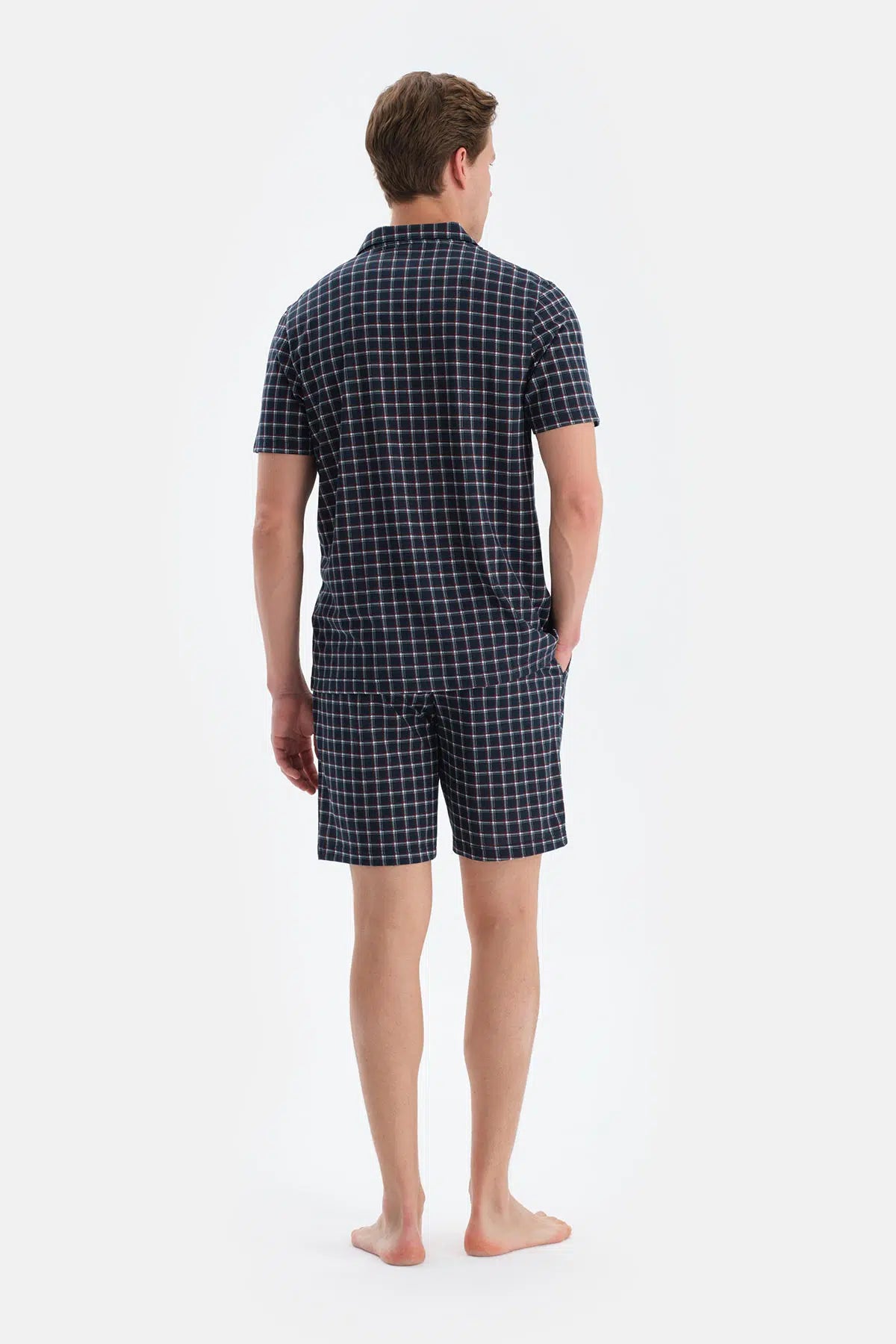 Lacivert Ekoseli Gömlek Şort Pijama Takımı