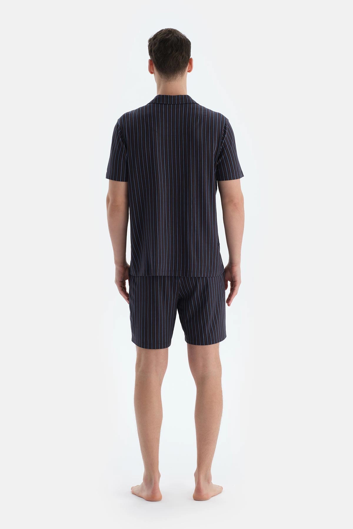 Lacivert Çizgili Gömlek Şort Pijama Takımı