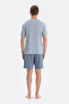 Açık Mavi Baskı Detaylı Kısa Kollu Tişört Şort Pijama Takımı