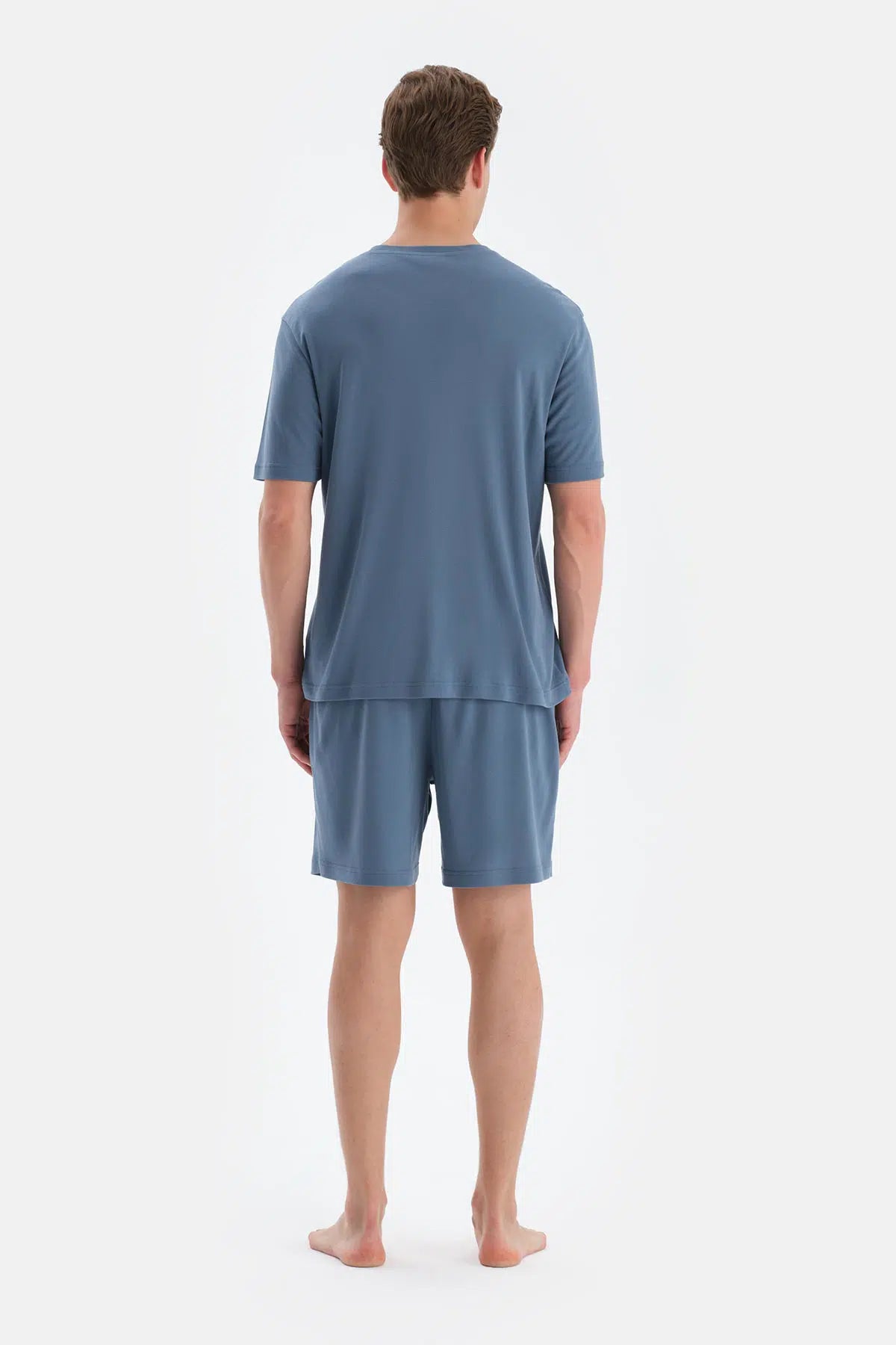 Mavi Cool Touch Dikiş Detaylı Tişört Şort Pijama Takımı