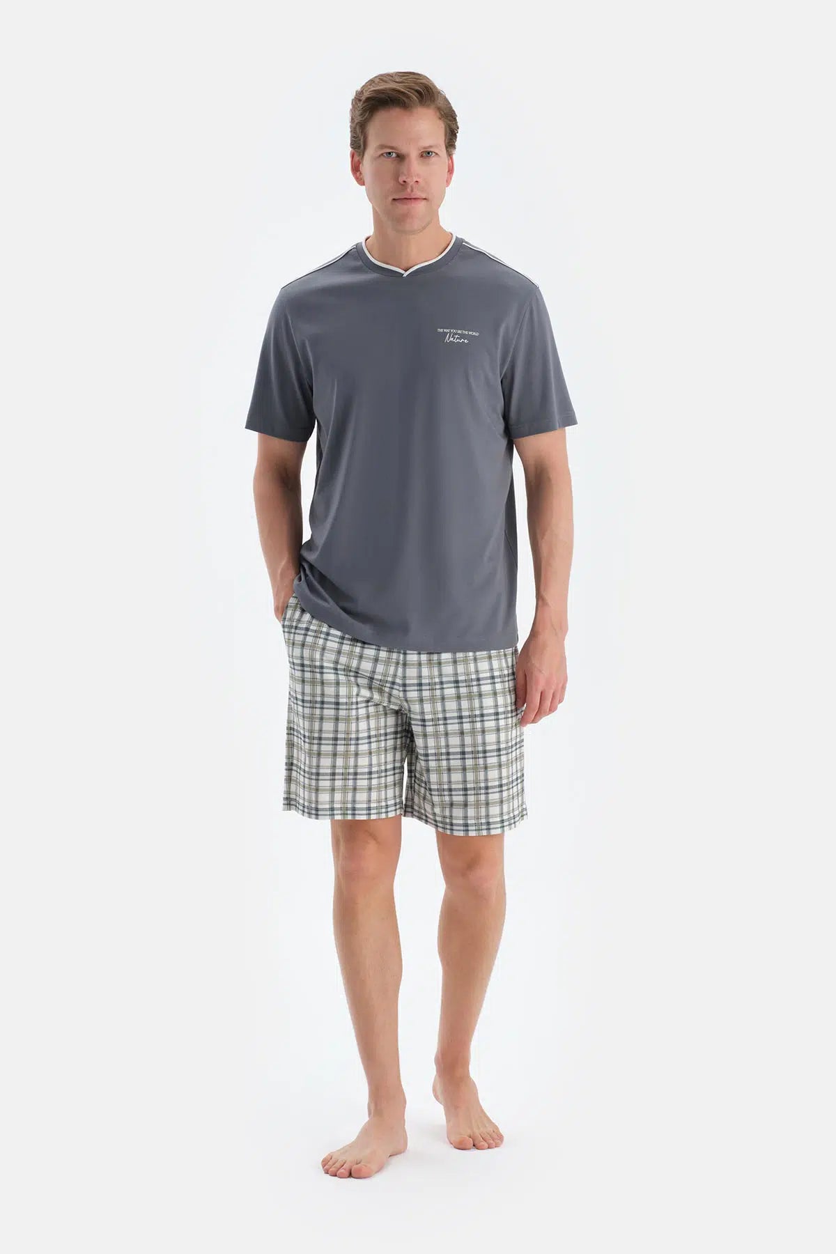 Indigo Bisiklet Yaka Kısa Kollu Tişört Şort Pijama Takımı