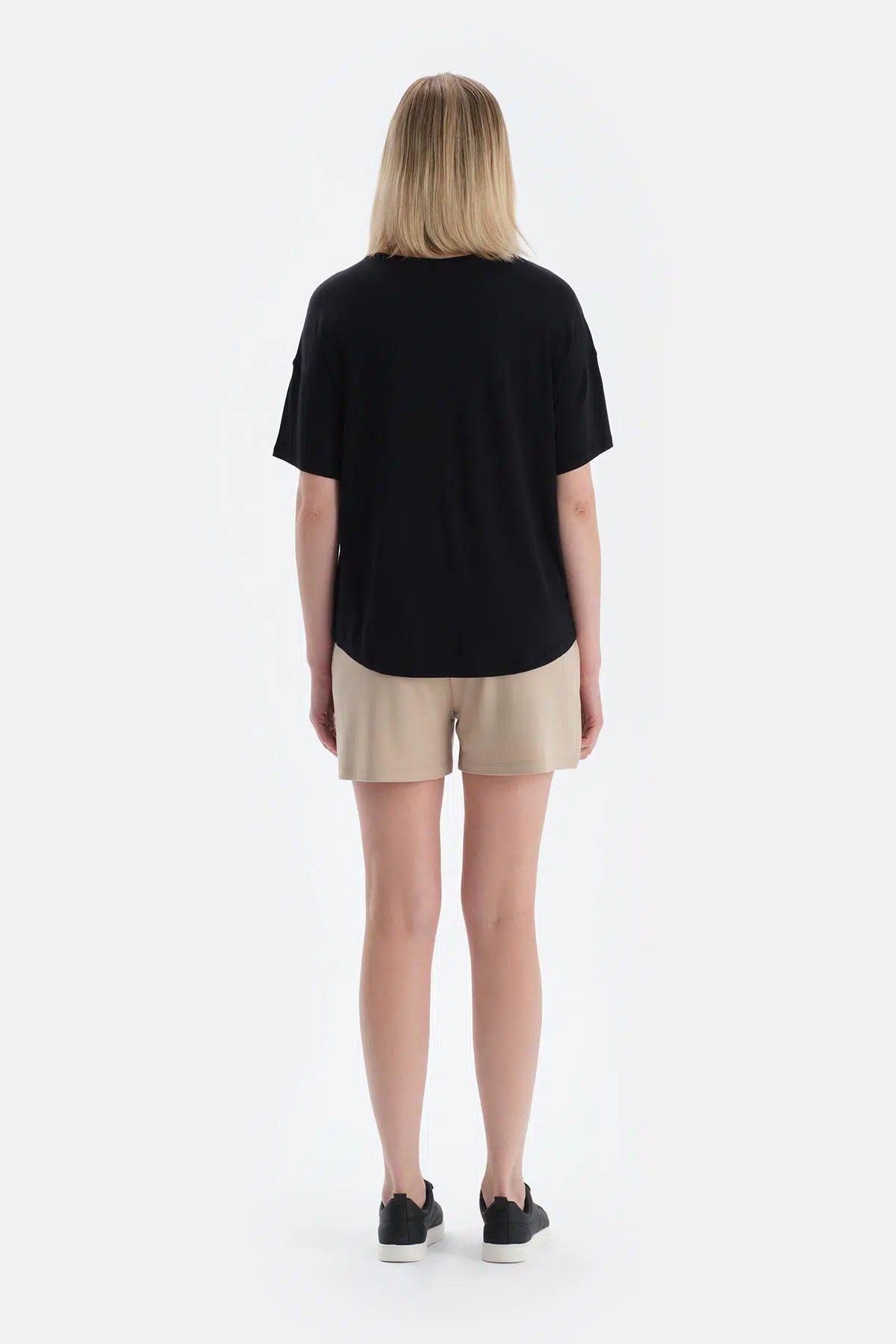 Siyah Cool Touch Bisiklet Yaka Modal Tişört