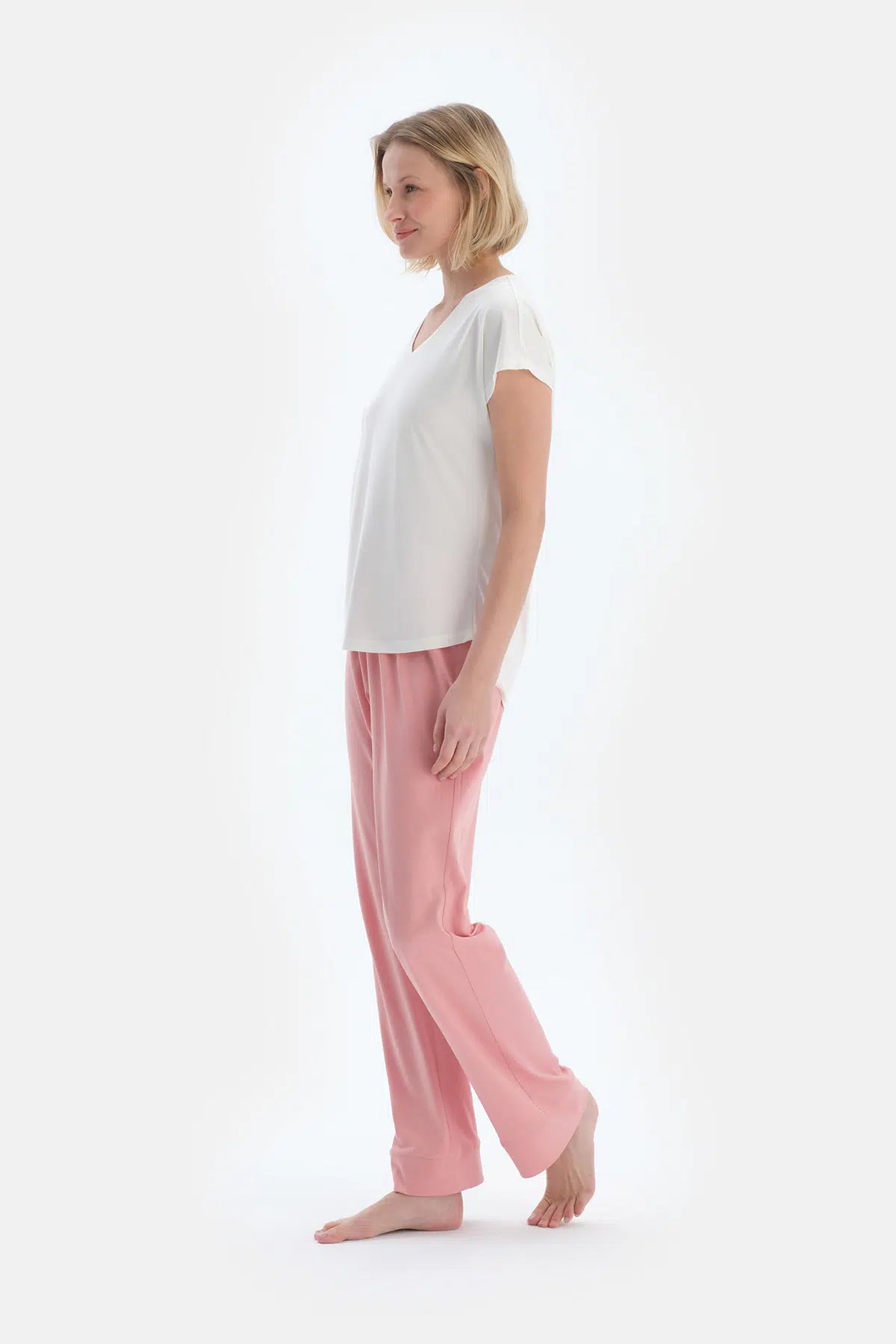 Gül Kurusu Metraj Desenli Ve Düz Ikili Pantolon