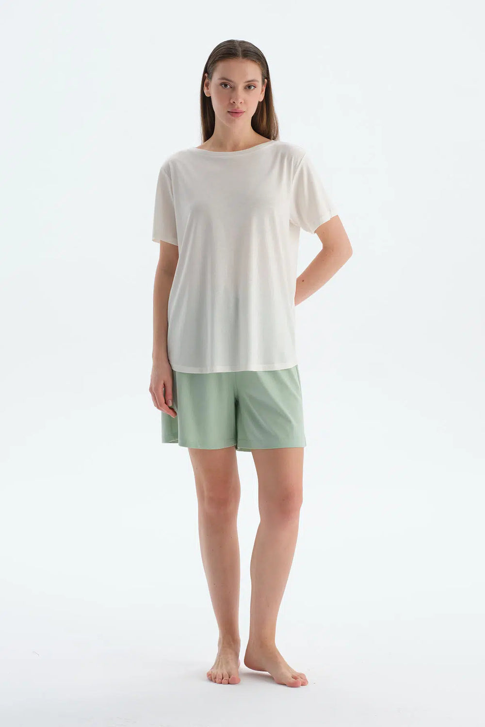Açık Yeşil Penye Modal Ikili Şort