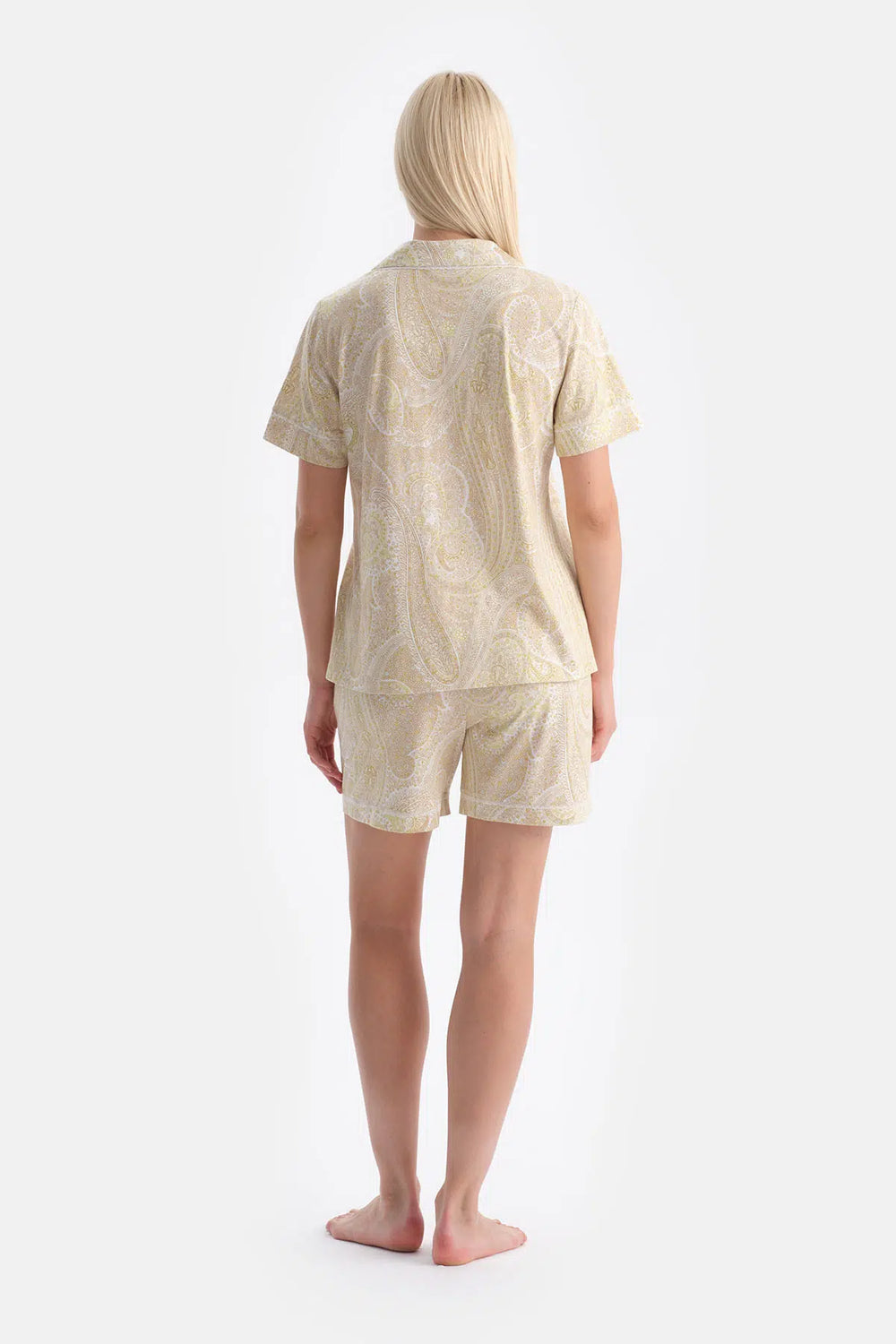 Açık Yeşil Şal Desenli Penye Modal Gömlek Pantolon Pijama Takımı