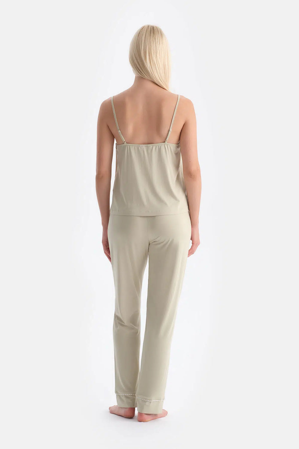 Ada Çayı V Yaka Ince Askılı Viskon Atlet Pantolon Pijama Takımı