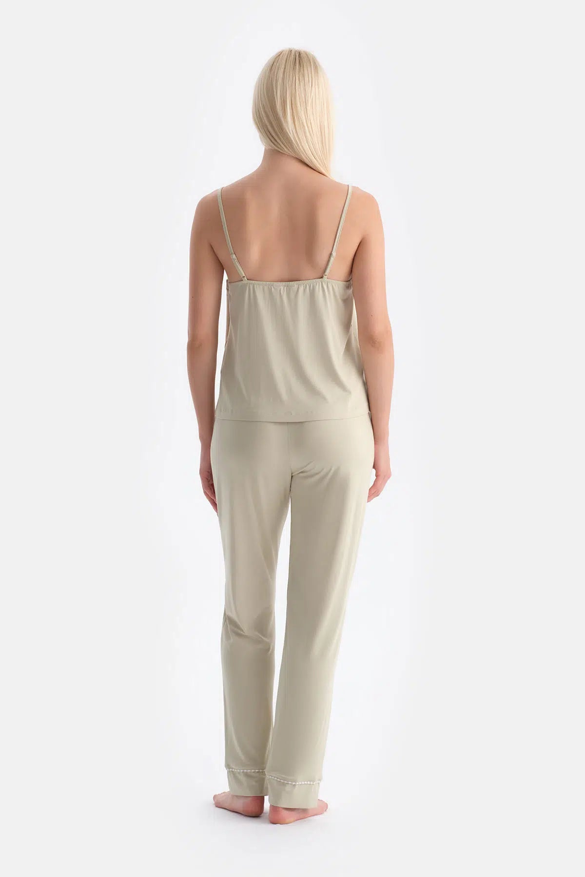 Ada Çayı V Yaka Ince Askılı Viskon Atlet Pantolon Pijama Takımı