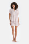 Açık Pembe Çizgili Penye Modal Gömlek Şort Pijama Takımı