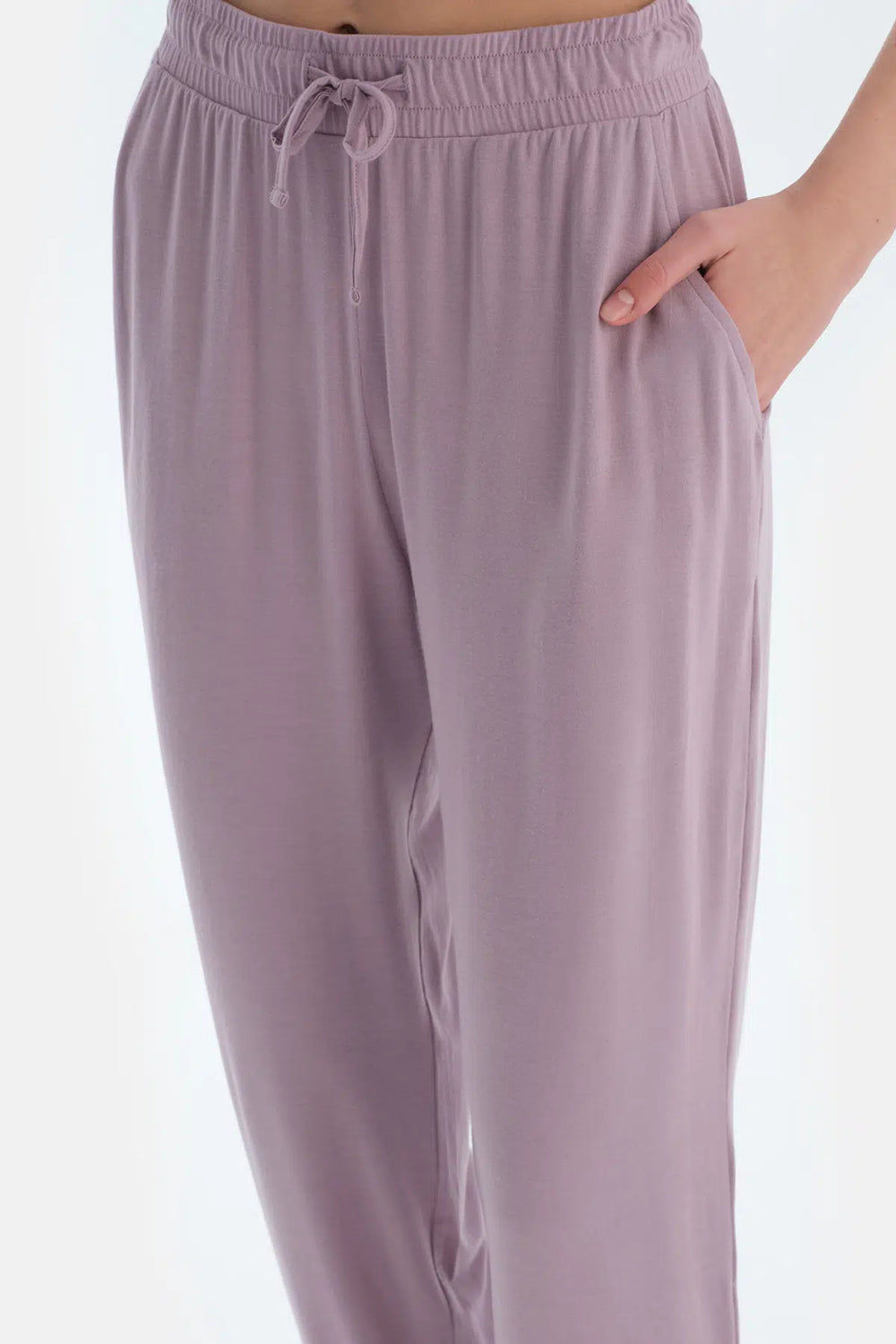 Açık Lila Düşük Kollu Modal Tişört Pantolon Pijama Takımı