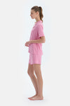 Pembe Biye Ve Nakış Detaylı Viskon Gömlek Şort Pijama Takımı