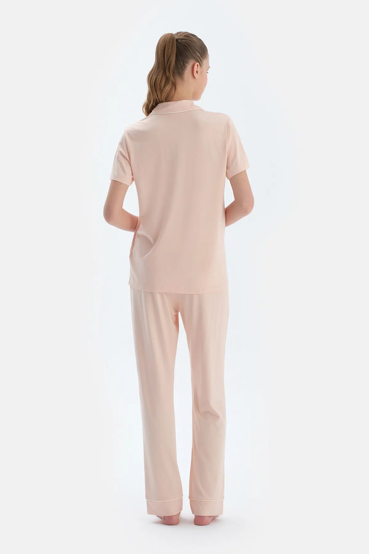 Sütlü Kahve Kısa Kollu Basıc Gömlek Pantolon Pijama Takımı