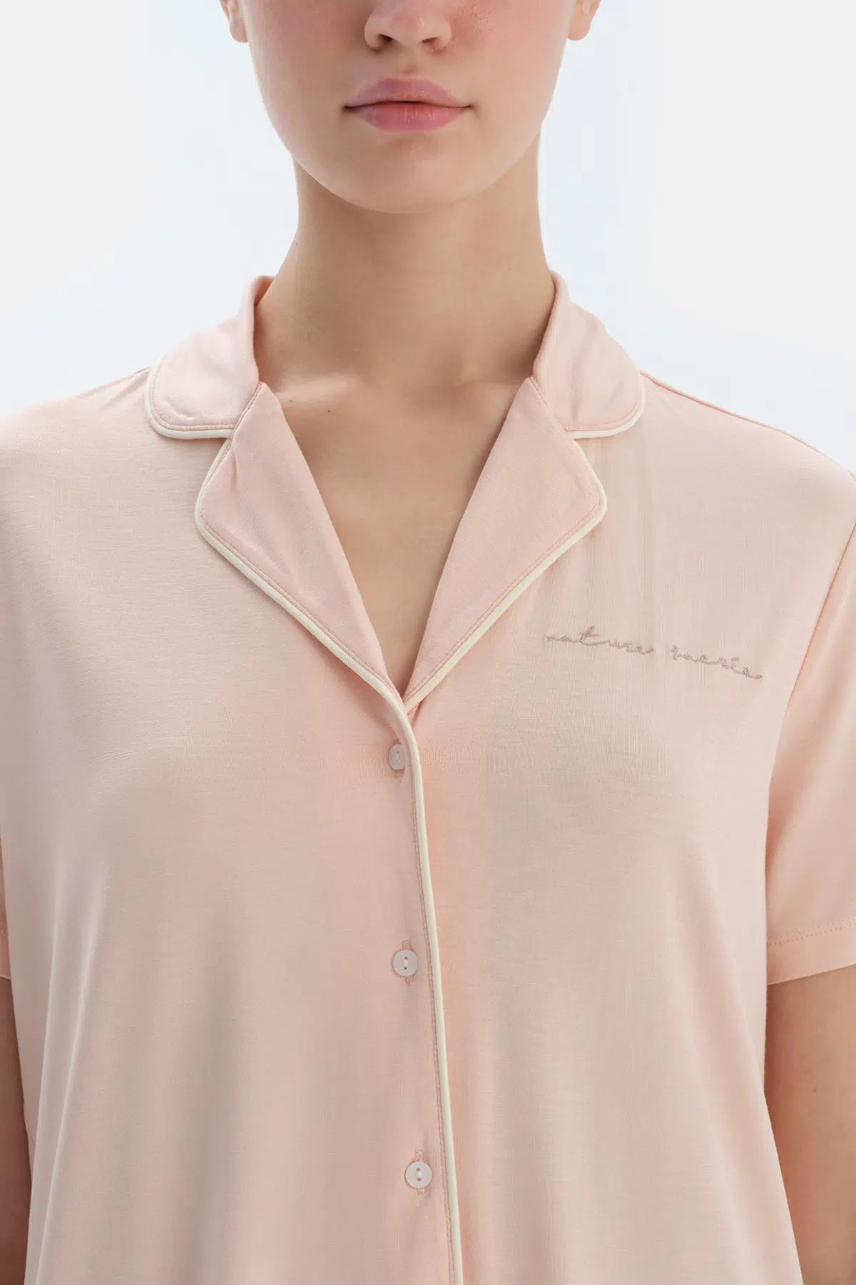 Sütlü Kahve Kısa Kollu Basıc Gömlek Pantolon Pijama Takımı