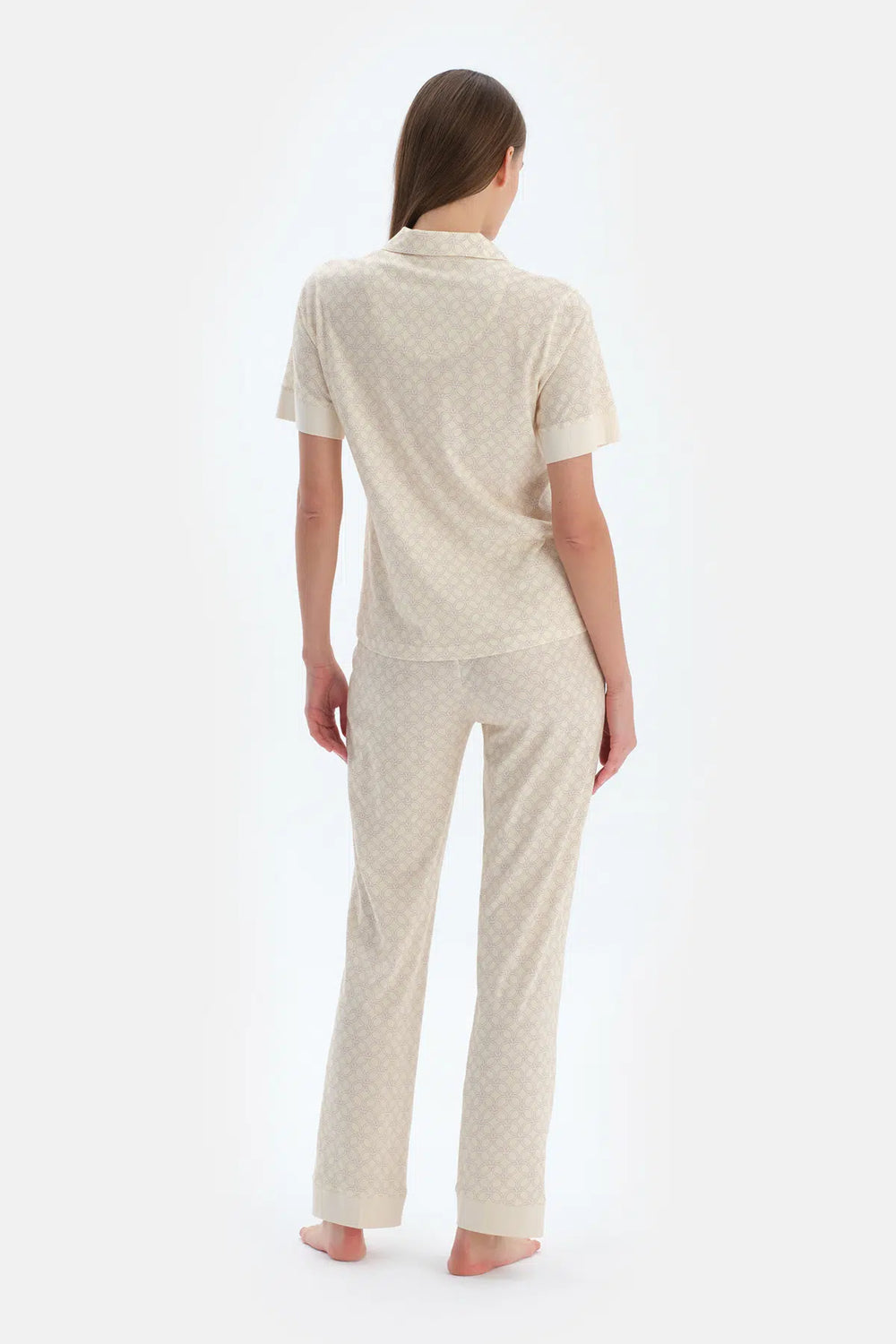 Açık Sarı Halat Desenli Gömlek Pantolon Pijama Takımı