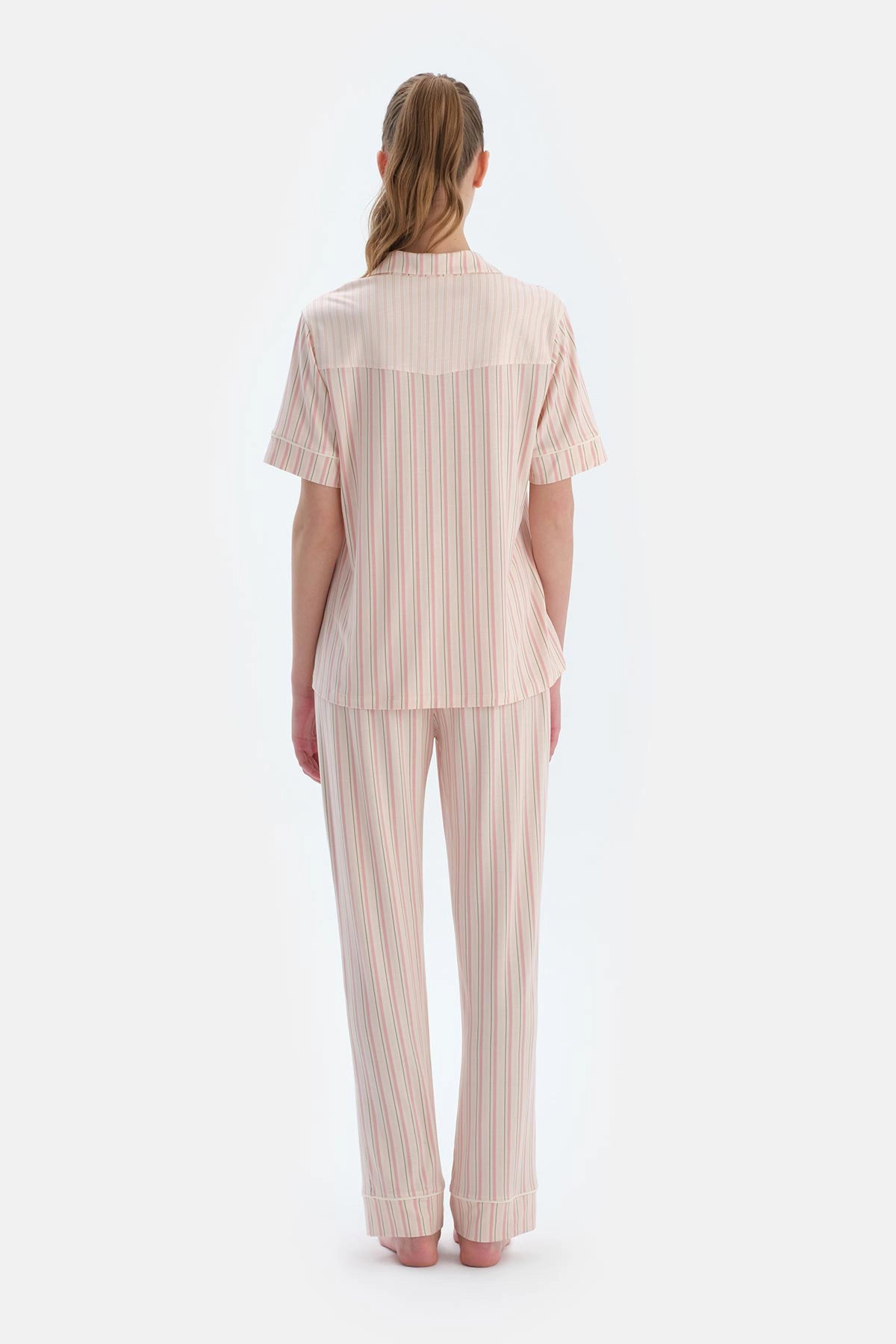 Pembe Çizgili Gömlek Pantolon Pijama Takımı