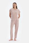 Açık Pembe Bisiklet Yaka Jogger Paça Viskon Kaşkorse Pijama Takımı