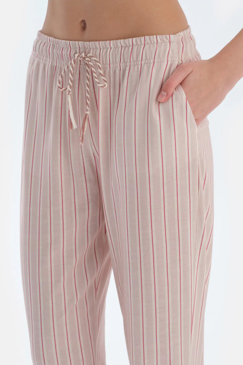 Açık Pembe Bisiklet Yaka Kısa Kollu Tişört Pantolon Pijama Takımı