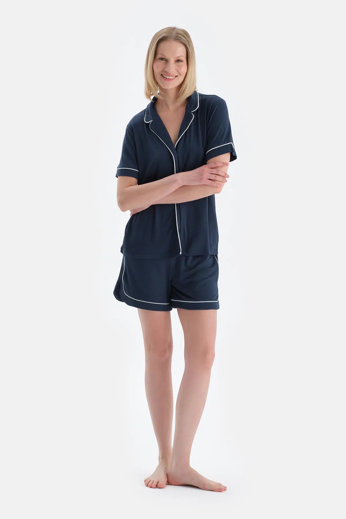 Indigo Cool Touch Biye Detaylı Gömlek Şort Pijama Takımı