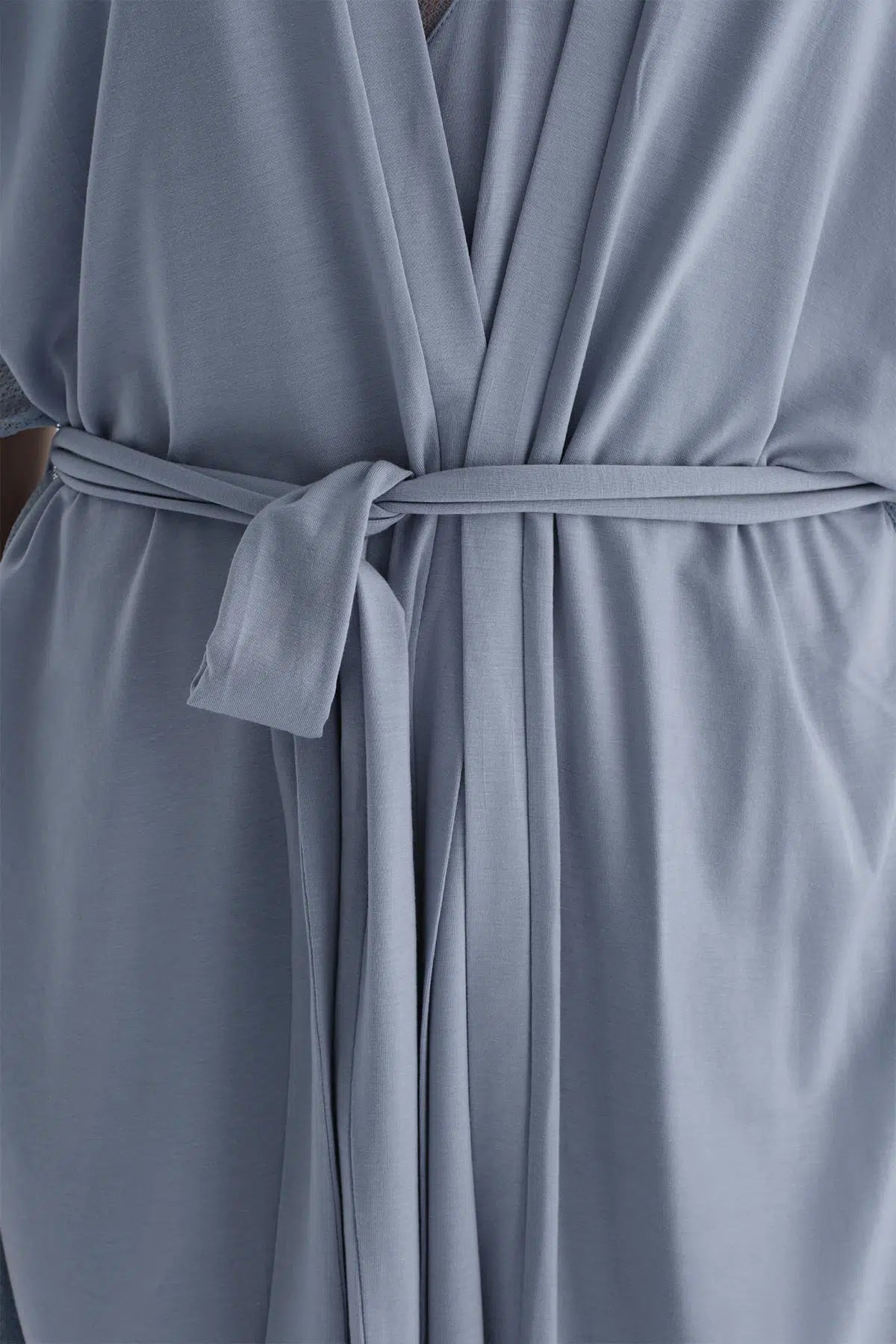 Buz Mavisi Dantel Detaylı Sabahlık