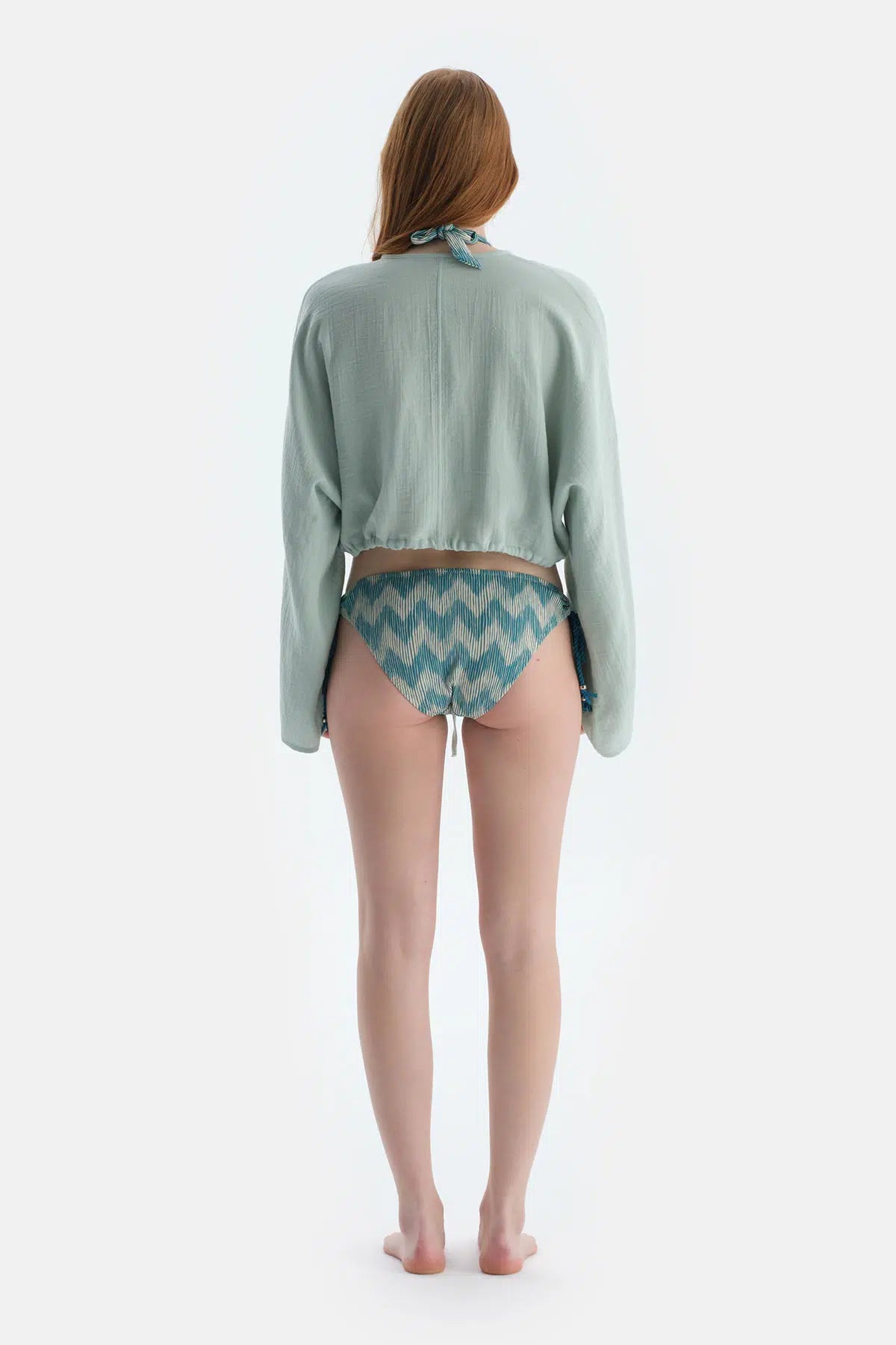 Mint Yeşili Önden Bağlamalı Kısa Gömlek