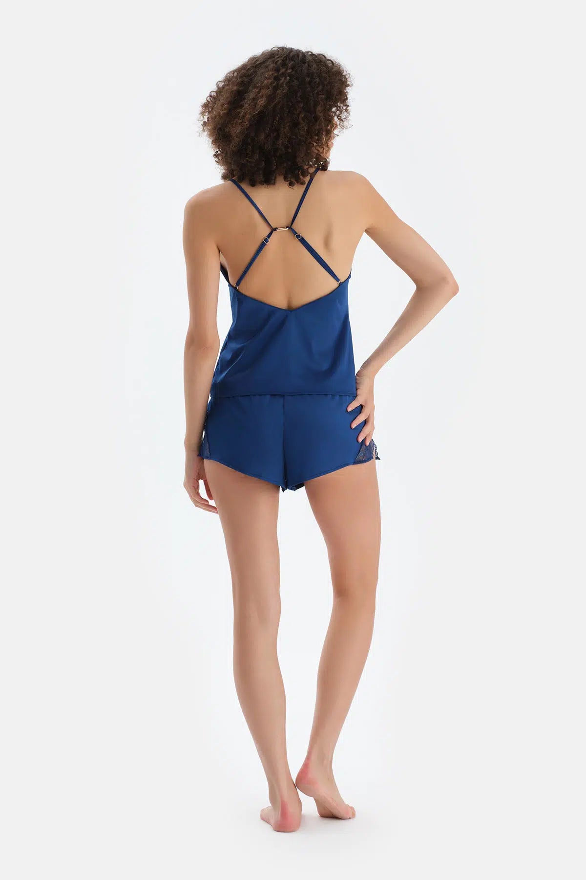 Lacivert Aksesuar Ve Dantel Detaylı Camısole Set